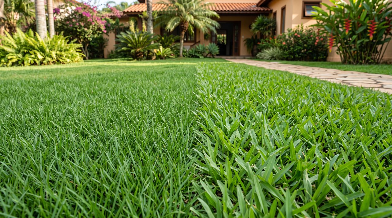 Comparação de diferentes texturas de grama natural verde lado a lado